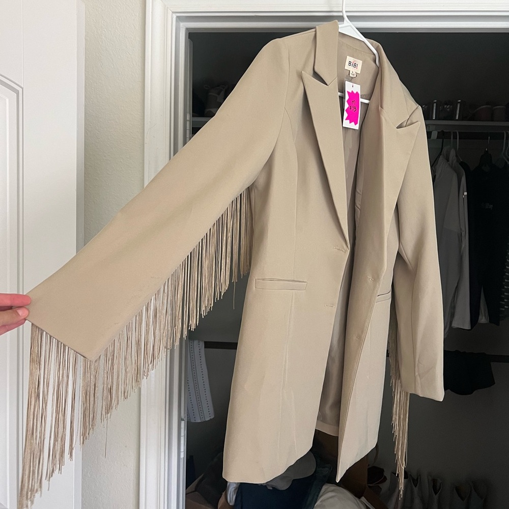 Tan fringe blazer bought from Boutique Gypsy Blossoms. NWT.